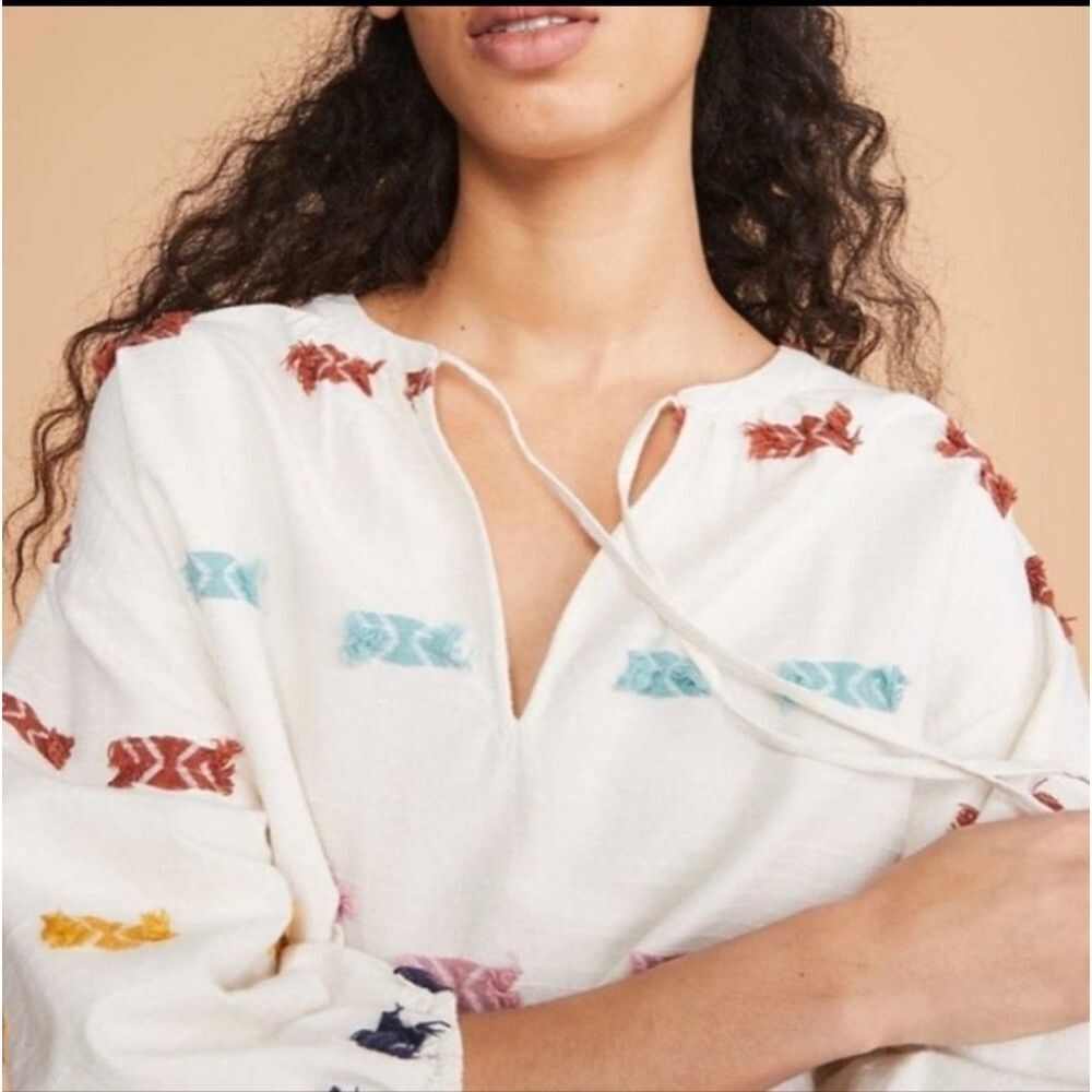 Loft X Lou & Grey Top XS Voluminous Embroidered Boho Peasant Blouse blouse - Picture 5 of 9
